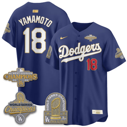 Los Angeles Dodgers 2026 NL West Champs Black Gold Vapor Jersey- Stitched