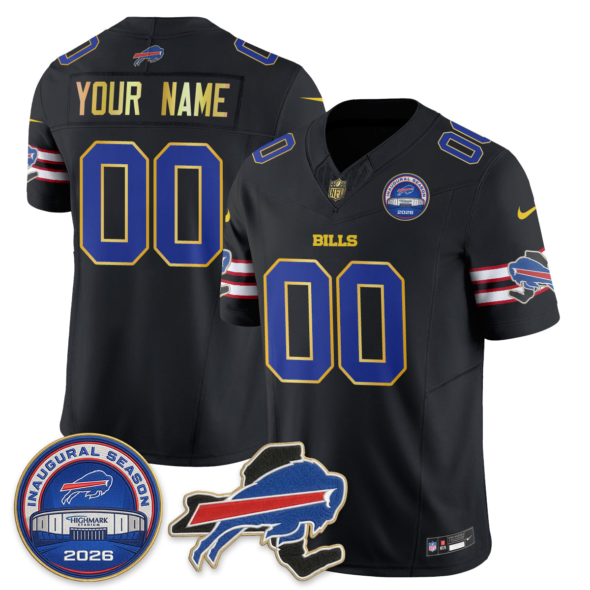 BUF 2026 Gold Trim Edition Vapor Custom Jersey - Stitched