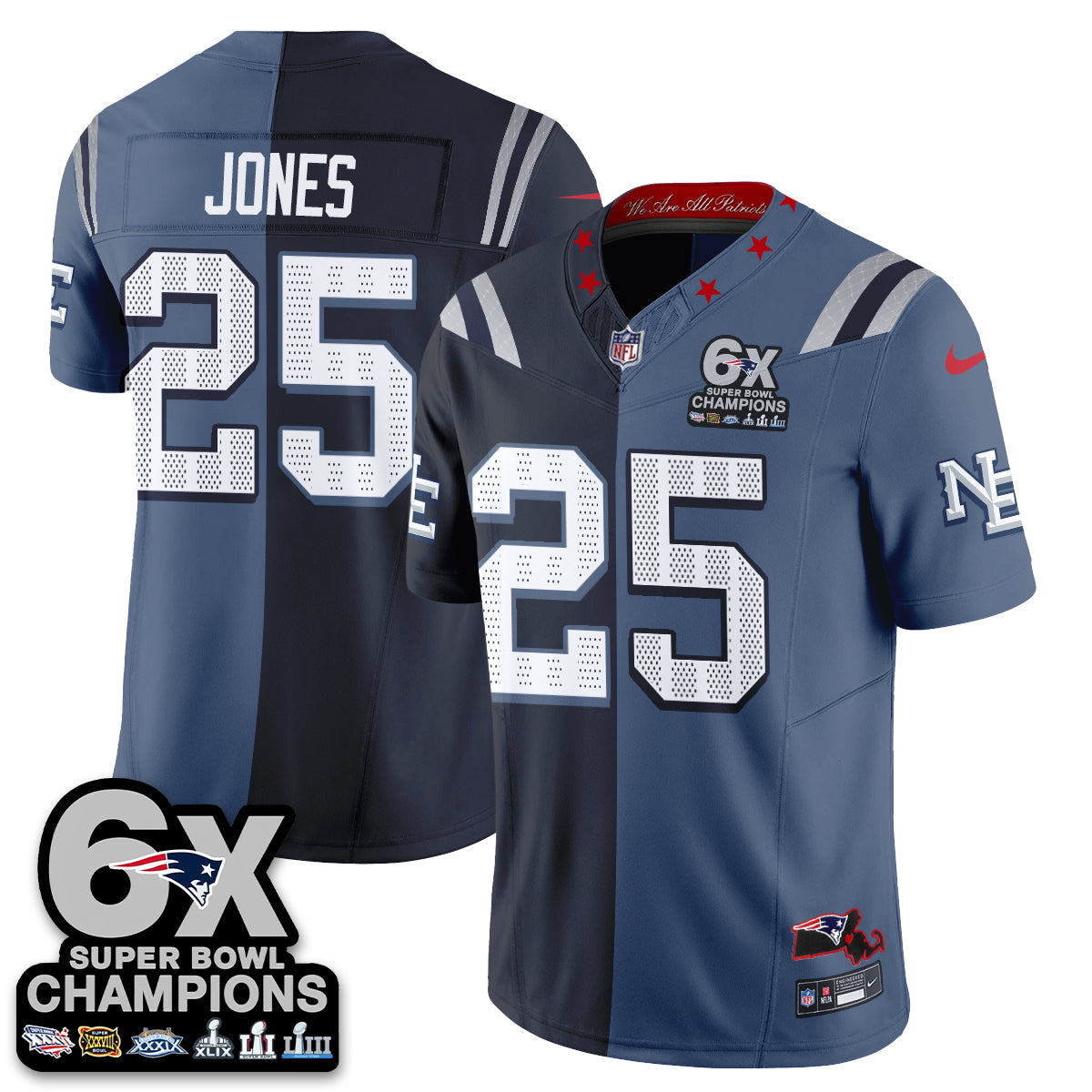 NE 6X Champs Rivalries Split Edition Vapor Jersey - Stitched (V2)