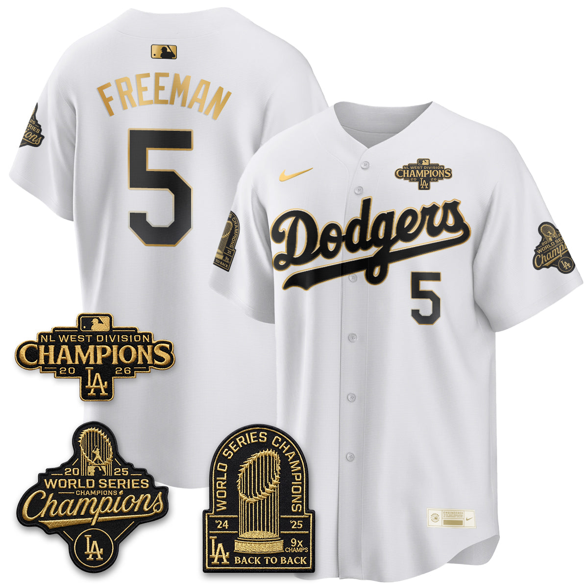 Los Angeles Dodgers 2026 NL West Champs Black Gold Vapor Jersey- Stitched