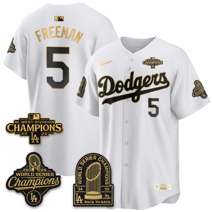 Los Angeles Dodgers 2026 NL West Champs Black Gold Vapor Jersey- Stitched
