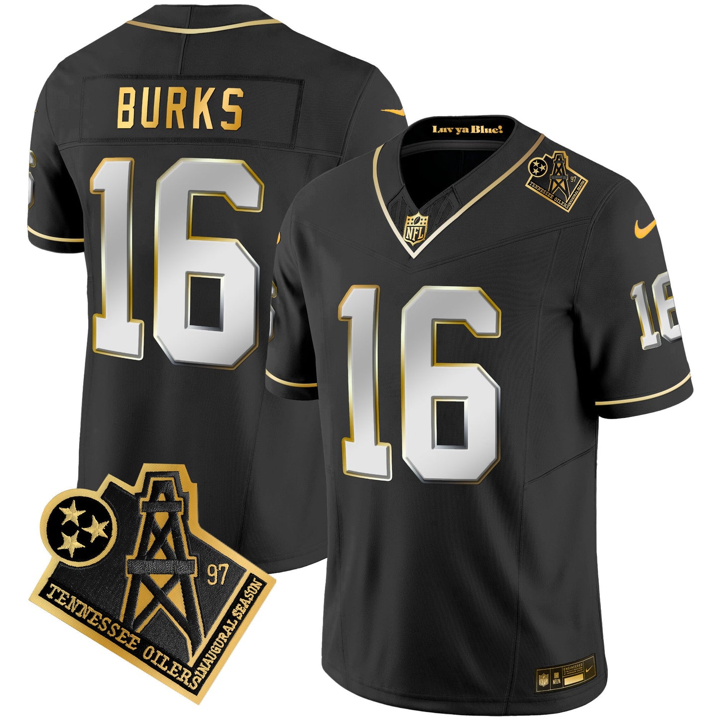 Men's Titans 1997 Throwback Gold Vapor Jersey - All Stitched