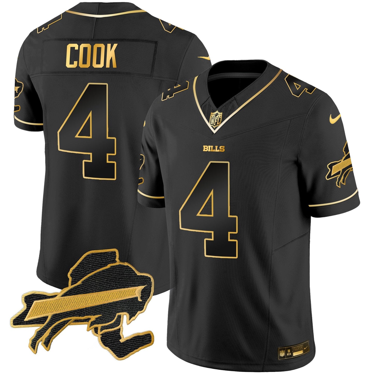 Men's Bills New York Patch Gold Vapor Limited Jersey - All Stitched