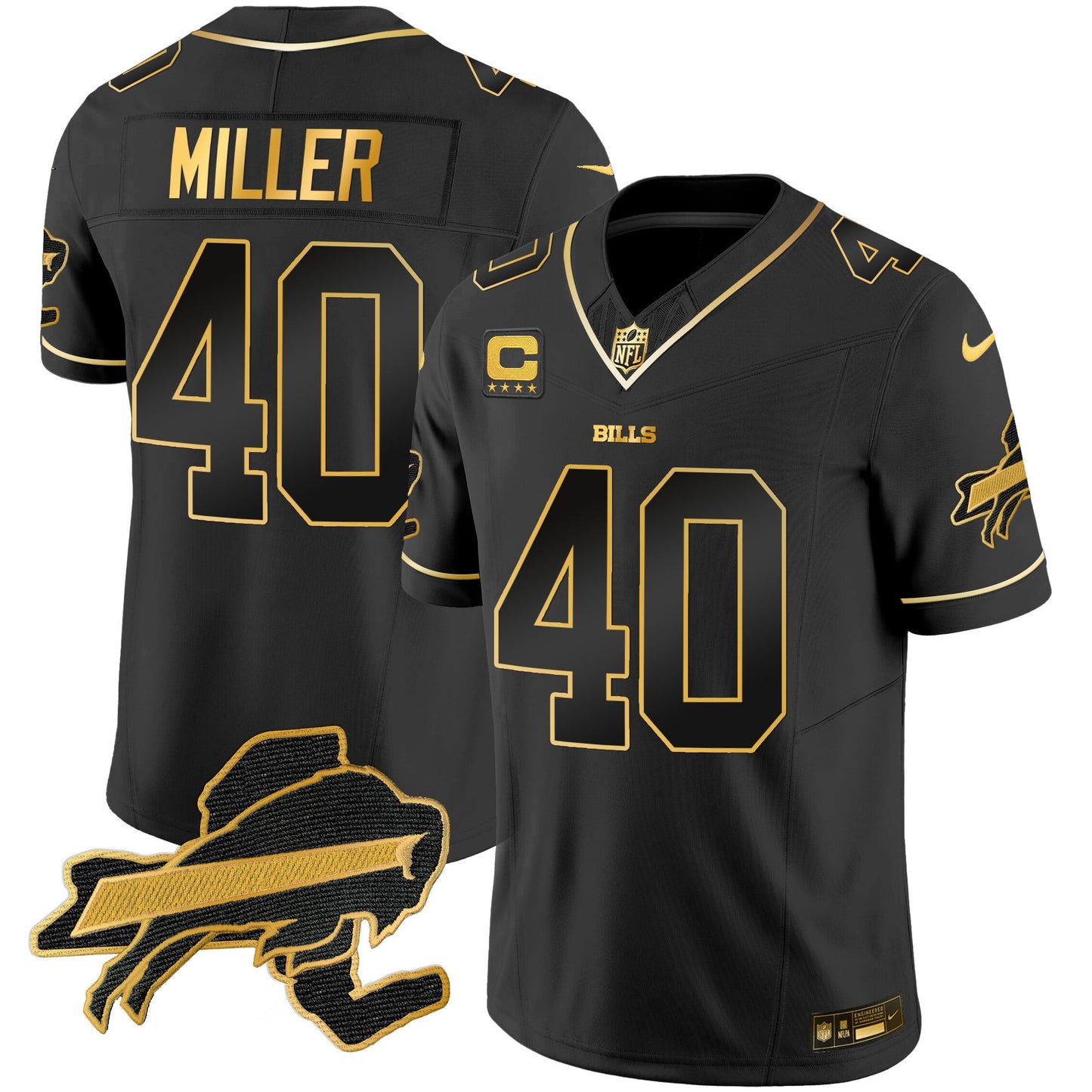 Men's Bills New York Patch Gold Vapor Limited Jersey - All Stitched