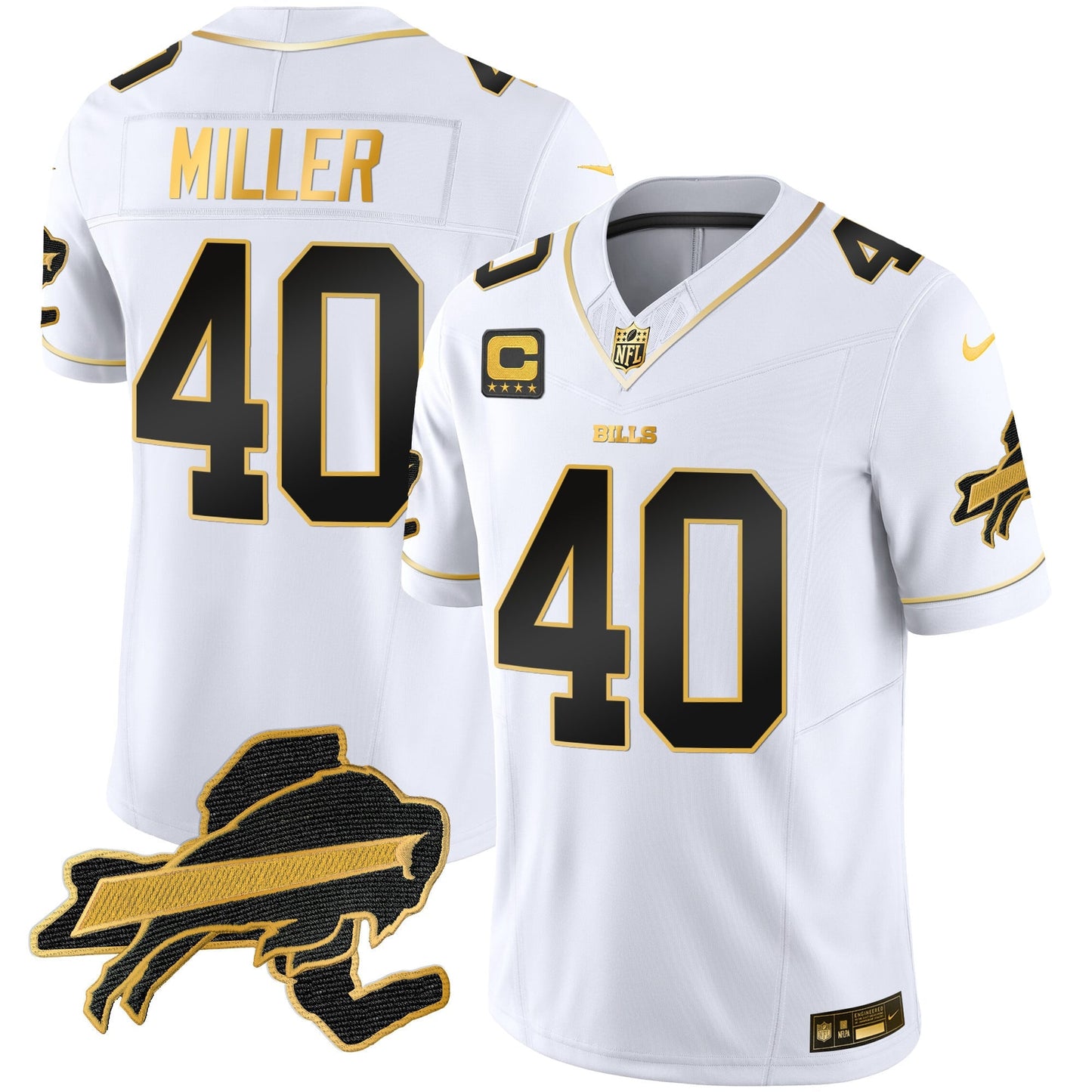 Men's Bills New York Patch Gold Vapor Limited Jersey - All Stitched