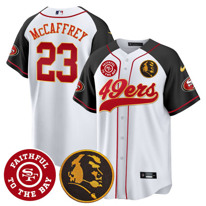 Men's 49ers Faithful & John Madden Patch Baseball Gold Trim Jersey - All Stitched
