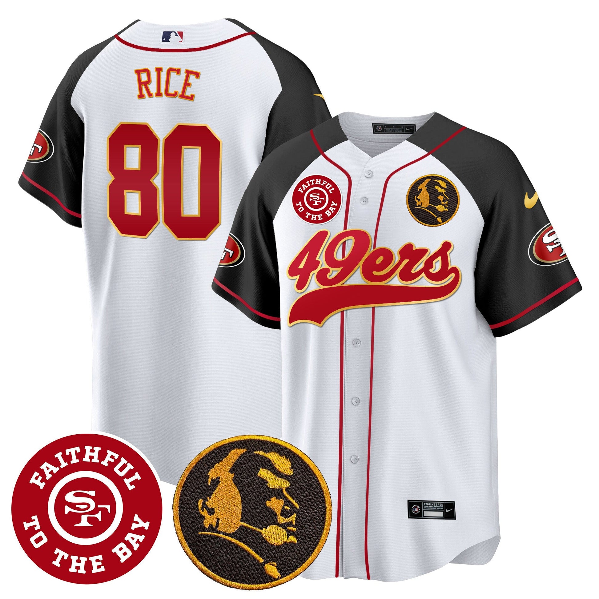 Men's 49ers Faithful & John Madden Patch Baseball Gold Trim Jersey - All Stitched