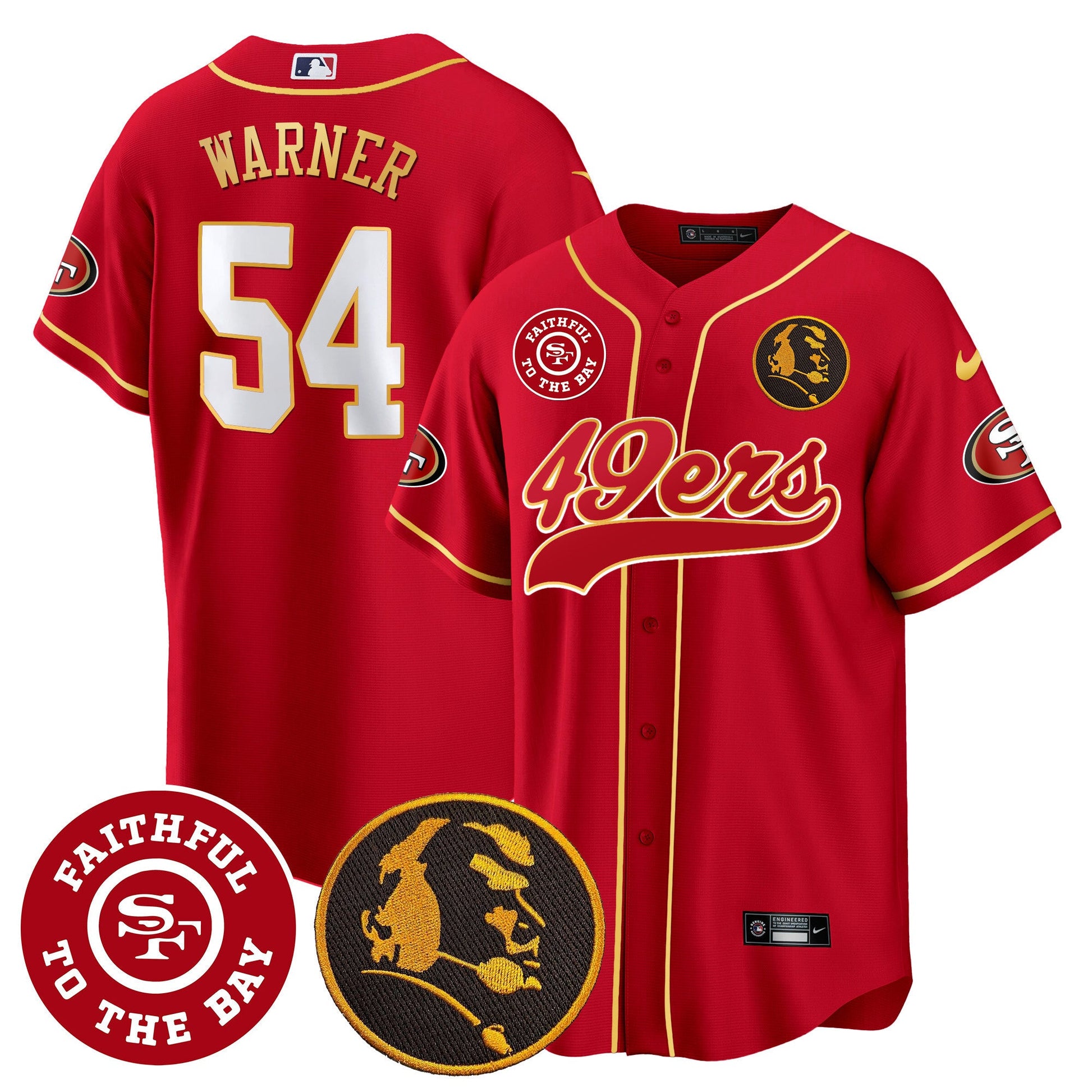 Men's 49ers Faithful & John Madden Patch Baseball Gold Trim Jersey - All Stitched