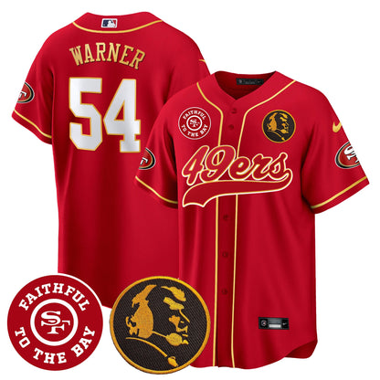 Men's 49ers Faithful & John Madden Patch Baseball Gold Trim Jersey - All Stitched