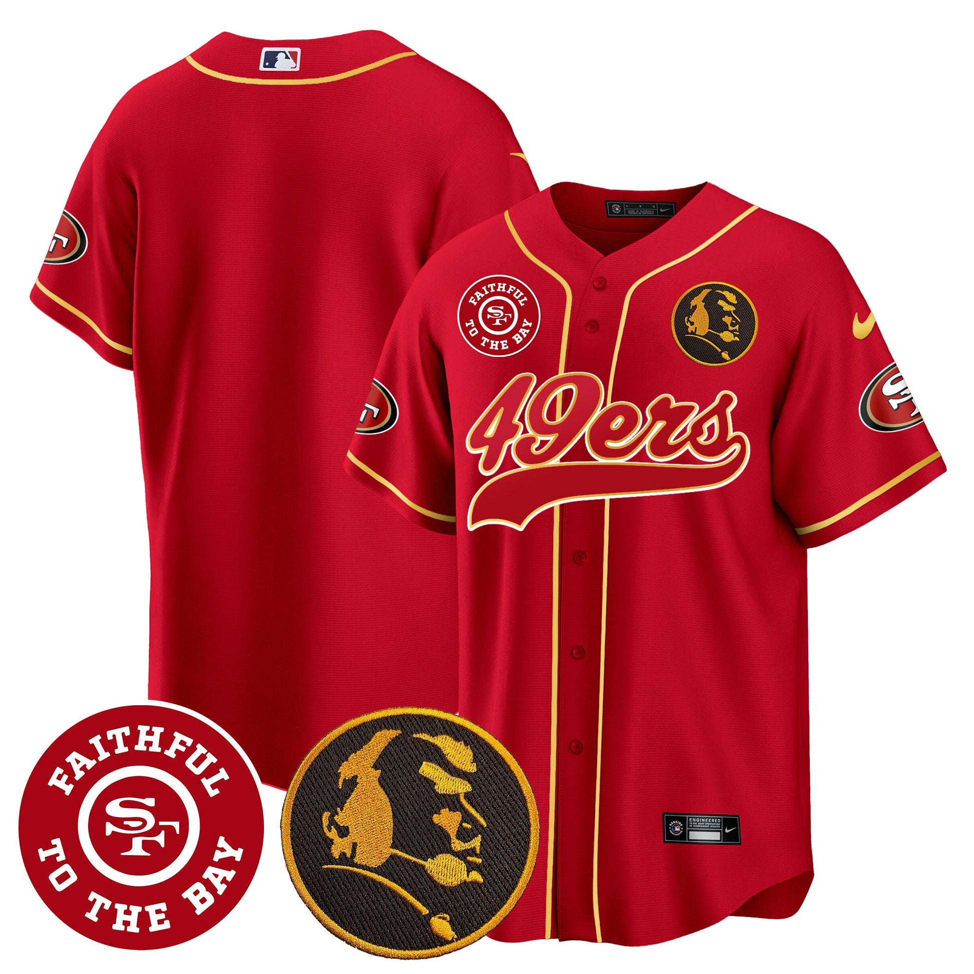 Men's 49ers Faithful & John Madden Patch Baseball Gold Trim Jersey - All Stitched