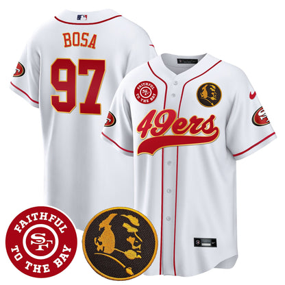 Men's 49ers Faithful & John Madden Patch Baseball Gold Trim Jersey - All Stitched