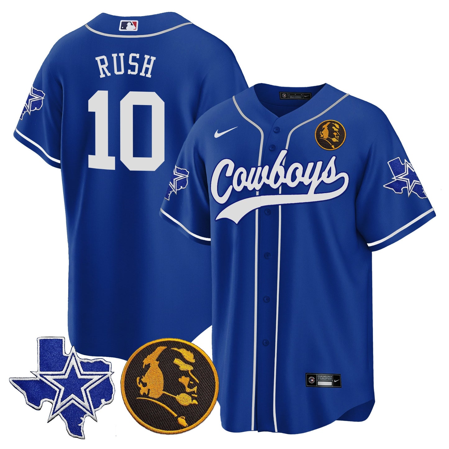 Men's Cowboys Texas & John Madden Patch Baseball Jersey - All Stitched