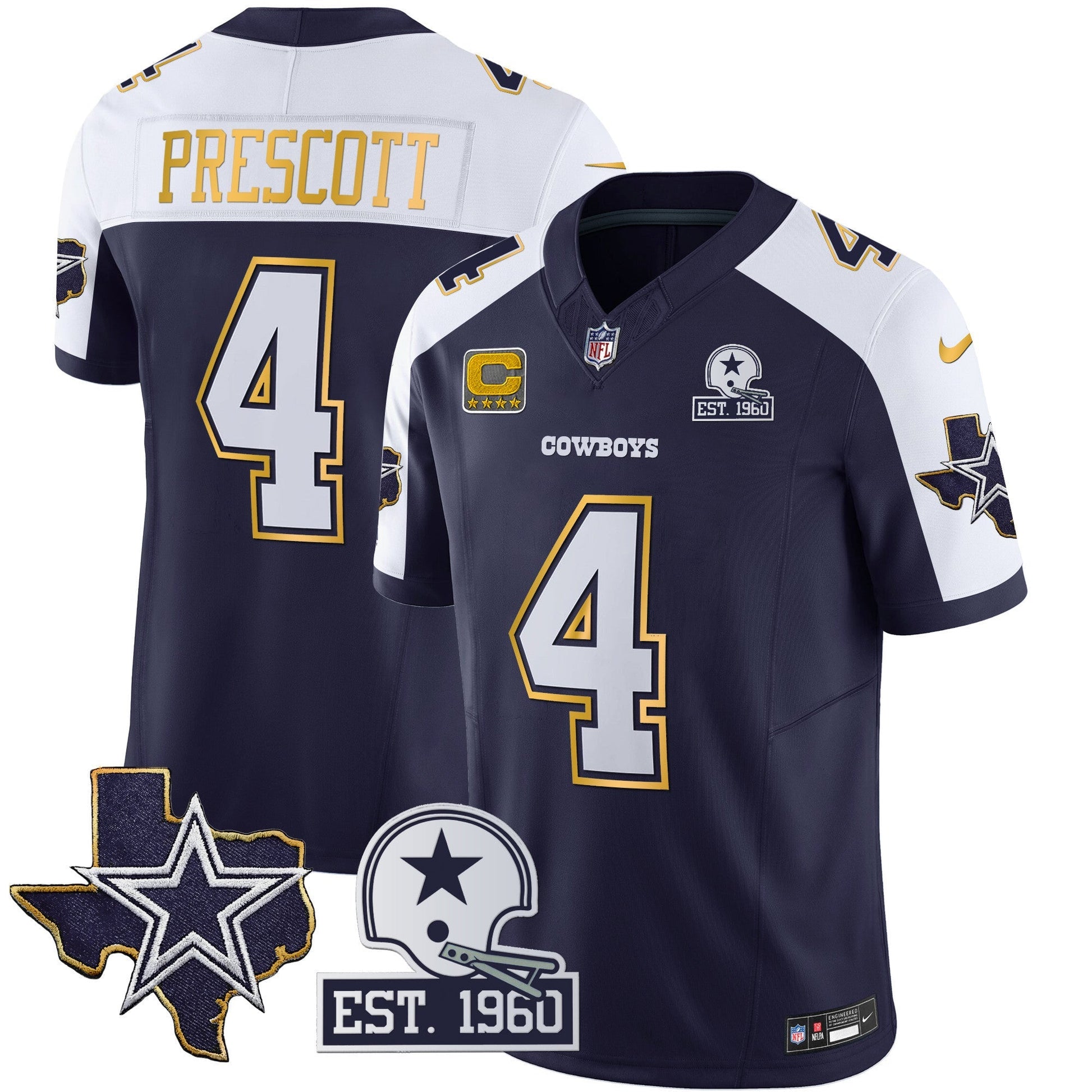 Men's Cowboys Texas Patch Gold Trim Vapor Jersey - All Stitched