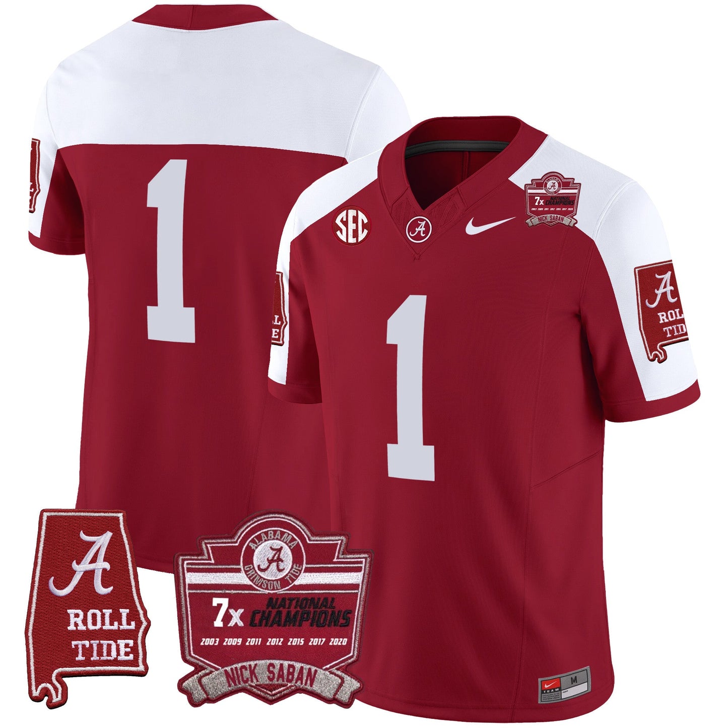 Men's Alabama Crimson Tide Nick Saban 7x Champions Patch Vapor Jersey - All Stitched