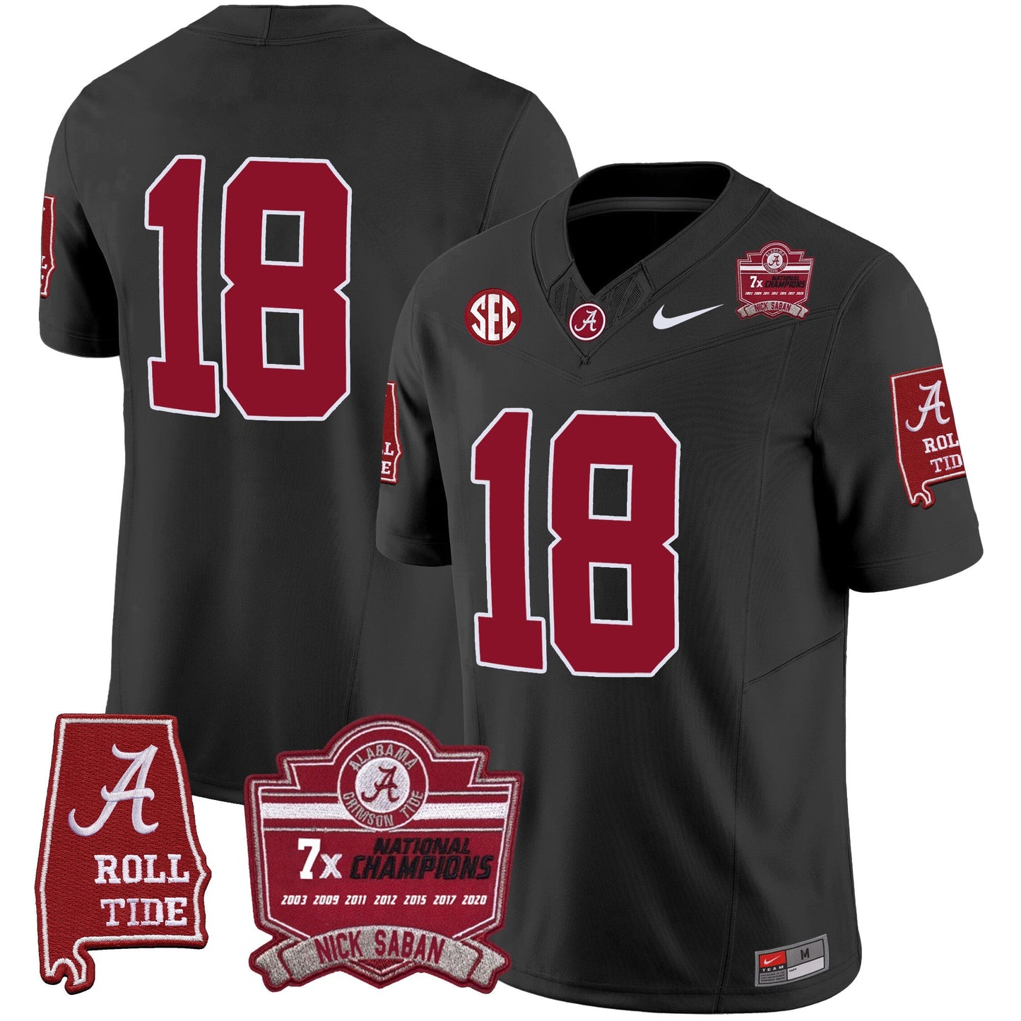 Men's Alabama Crimson Tide Nick Saban 7x Champions Patch Vapor Jersey - All Stitched