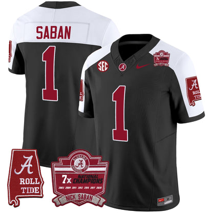 Men's Alabama Crimson Tide Nick Saban 7x Champions Patch Vapor Jersey - All Stitched