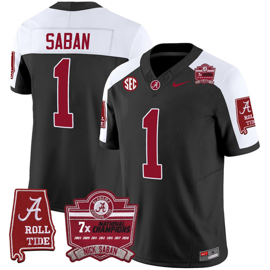 Men's Alabama Crimson Tide Nick Saban 7x Champions Patch Vapor Jersey - All Stitched
