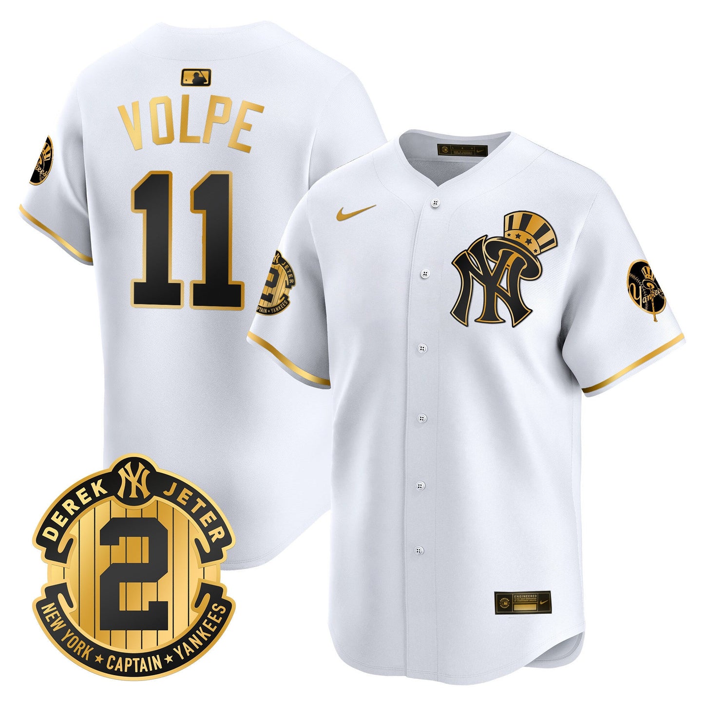 Men's New York Yankees Derek Jeter Patch Vapor Premier Limited Jersey V2 - All Stitched