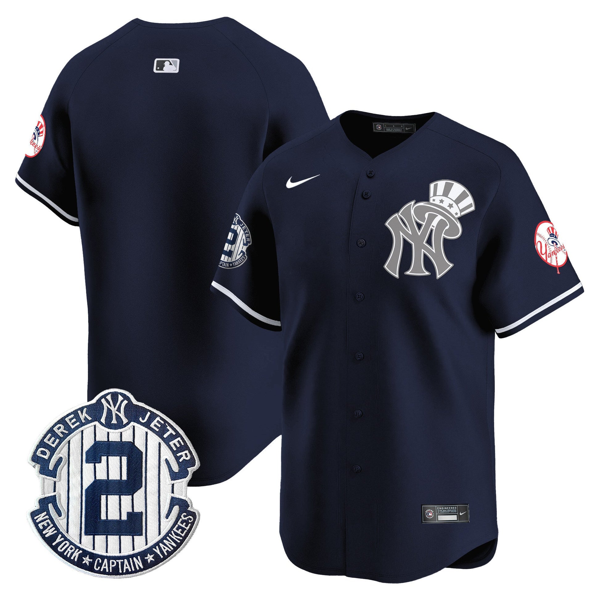 Men's New York Yankees Derek Jeter Patch Vapor Premier Limited Jersey V2 - All Stitched