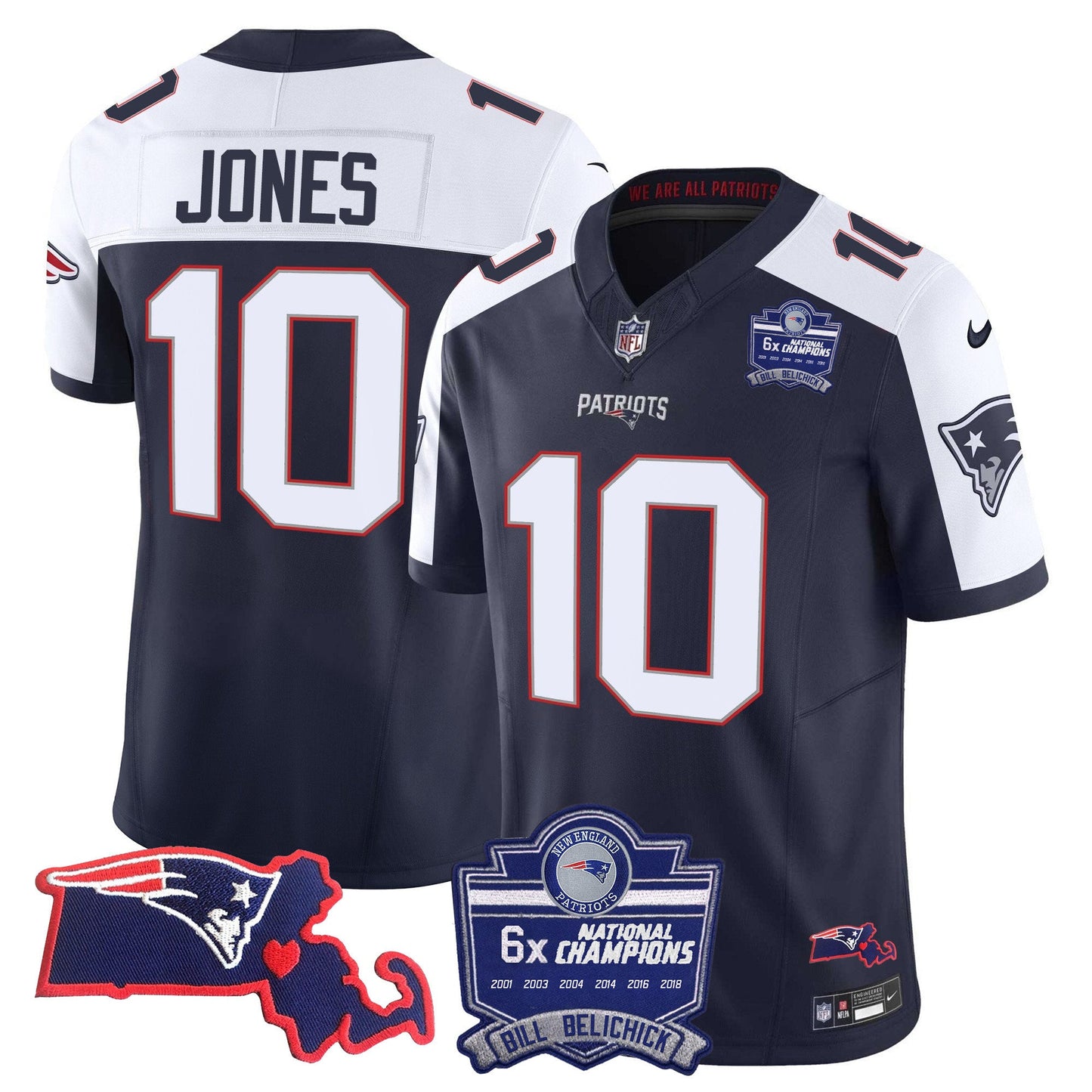 Men's Patriots Bill Belichick 6x Champions Patch Vapor Jersey - All Stitched