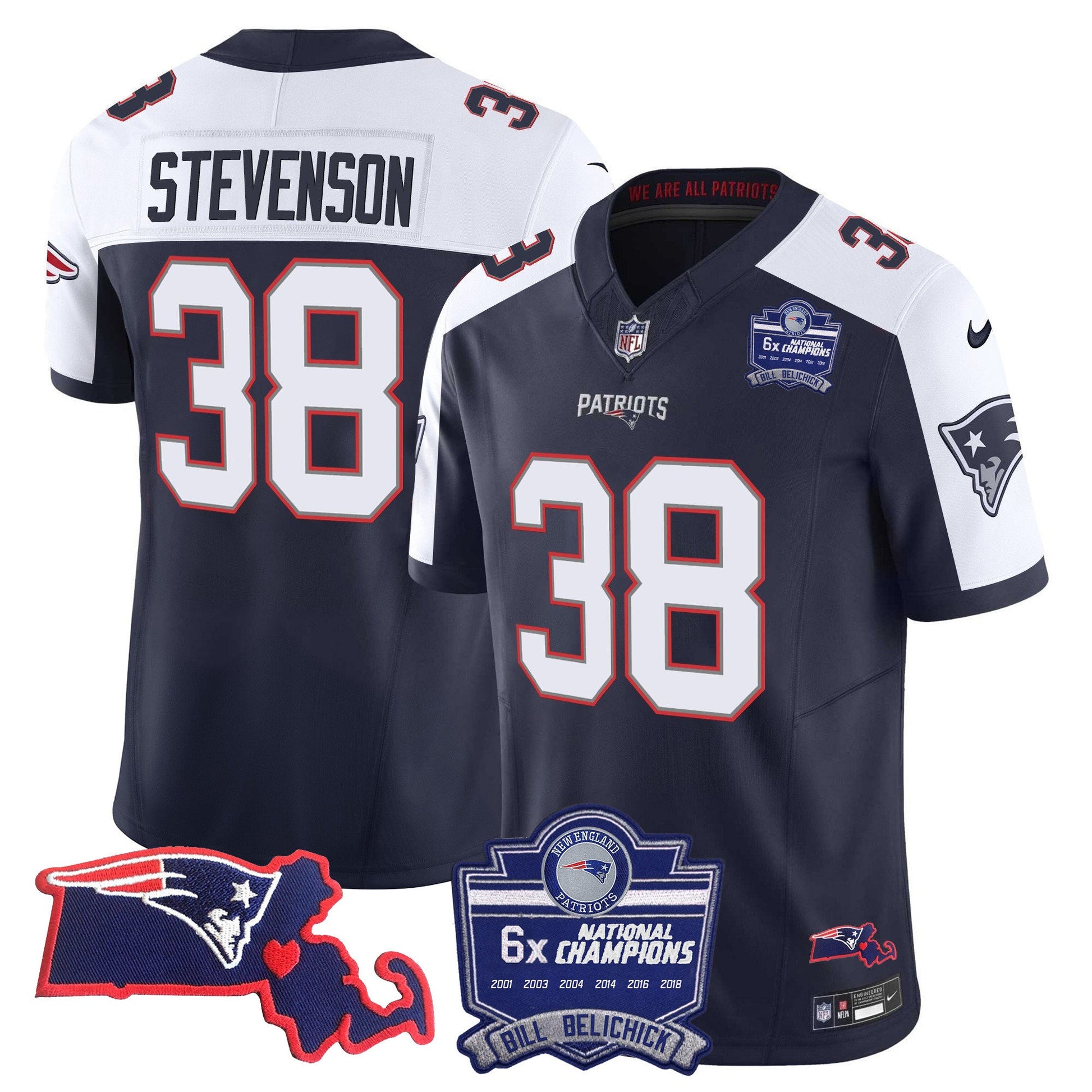 Men's Patriots Bill Belichick 6x Champions Patch Vapor Jersey - All Stitched