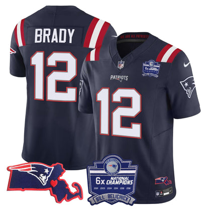 Men's Patriots Bill Belichick 6x Champions Patch Vapor Jersey - All Stitched