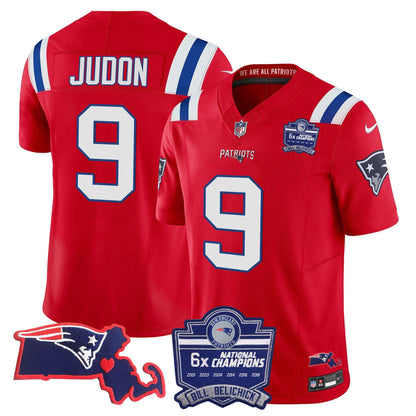 Men's Patriots Bill Belichick 6x Champions Patch Vapor Jersey - All Stitched