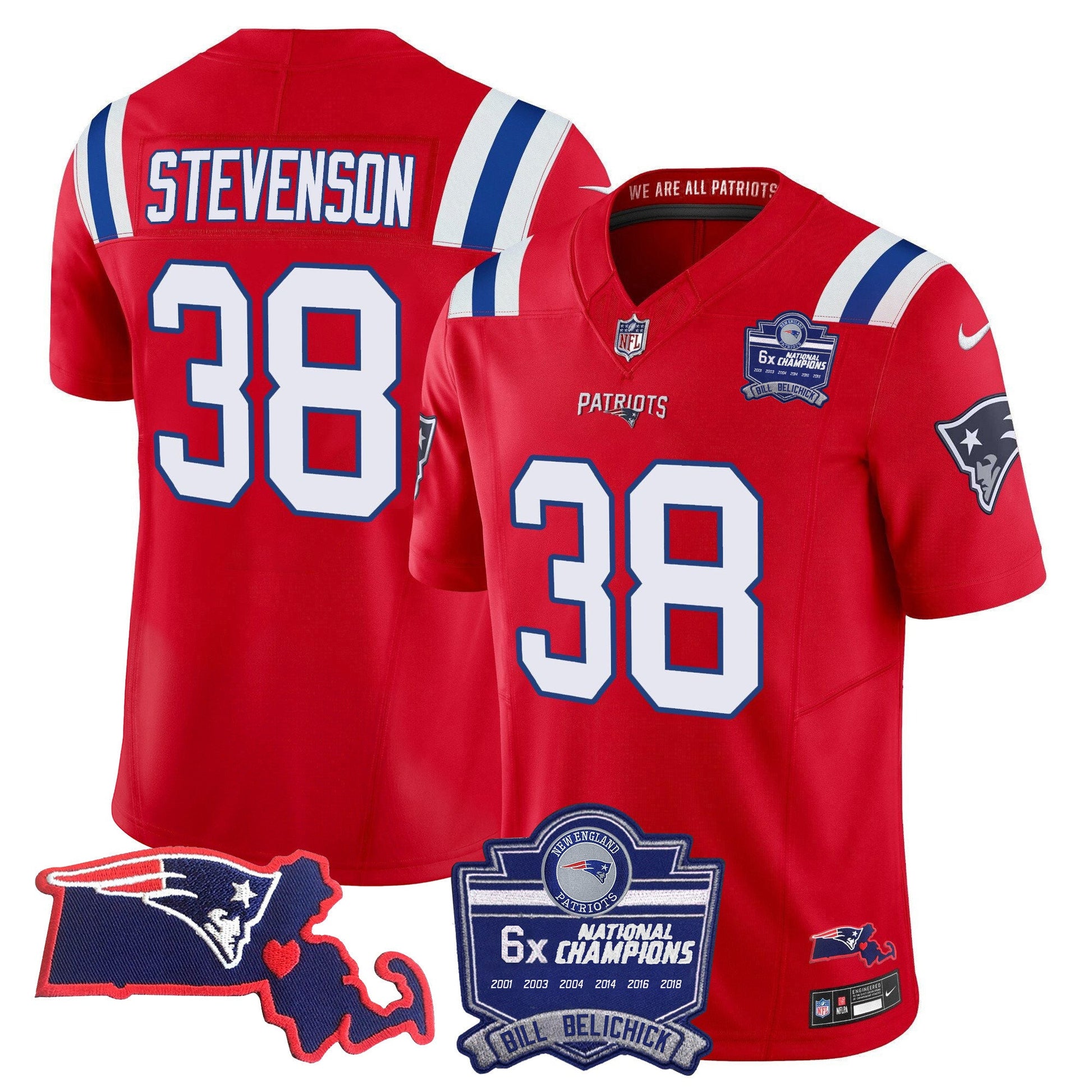 Men's Patriots Bill Belichick 6x Champions Patch Vapor Jersey - All Stitched