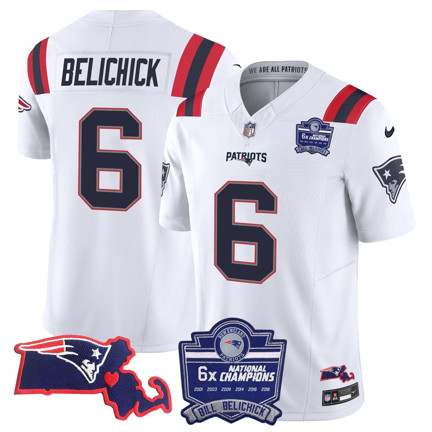 Men's Patriots Bill Belichick 6x Champions Patch Vapor Jersey - All Stitched