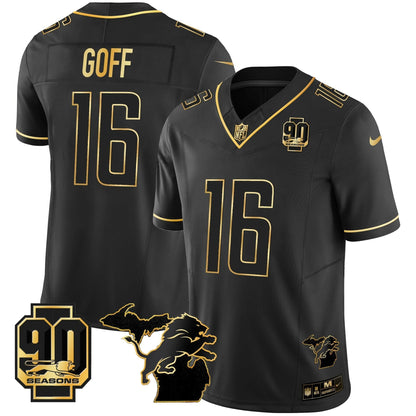 DET 90th Year & Michigan Patch Gold Vapor Jersey - All Stitched