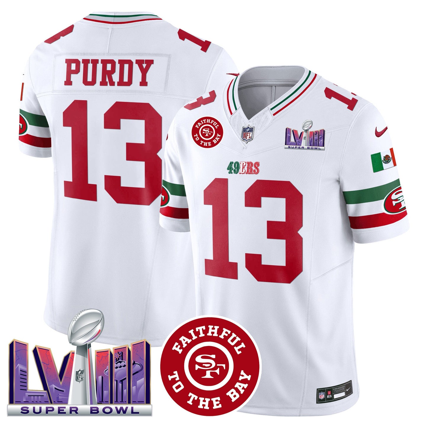Men's 49ers Mexico Faithful & Super Bowl LVIII Patch Vapor Jersey - All Stitched