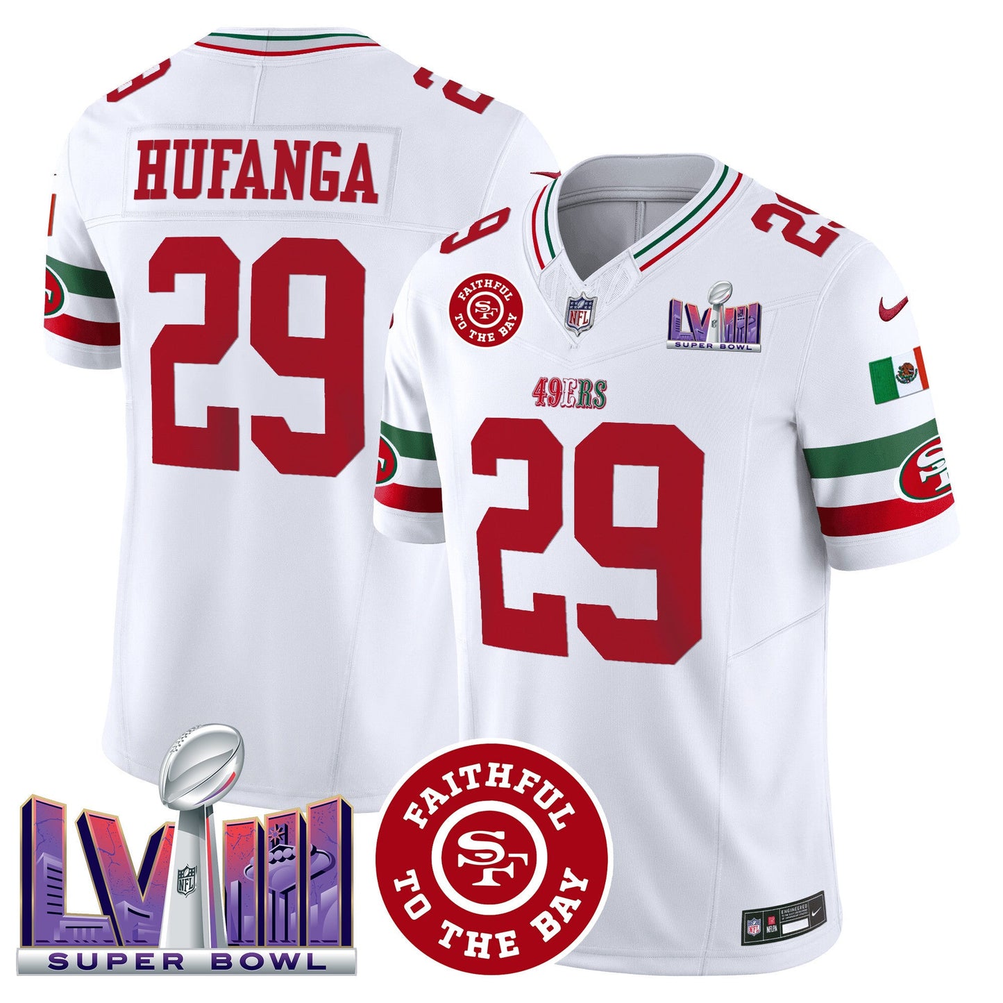Men's 49ers Mexico Faithful & Super Bowl LVIII Patch Vapor Jersey - All Stitched