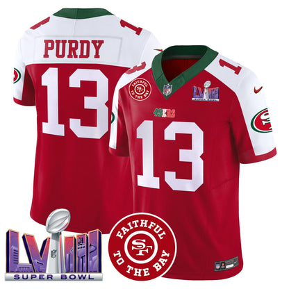Men's 49ers Mexico Faithful & Super Bowl LVIII Patch Vapor Jersey - All Stitched