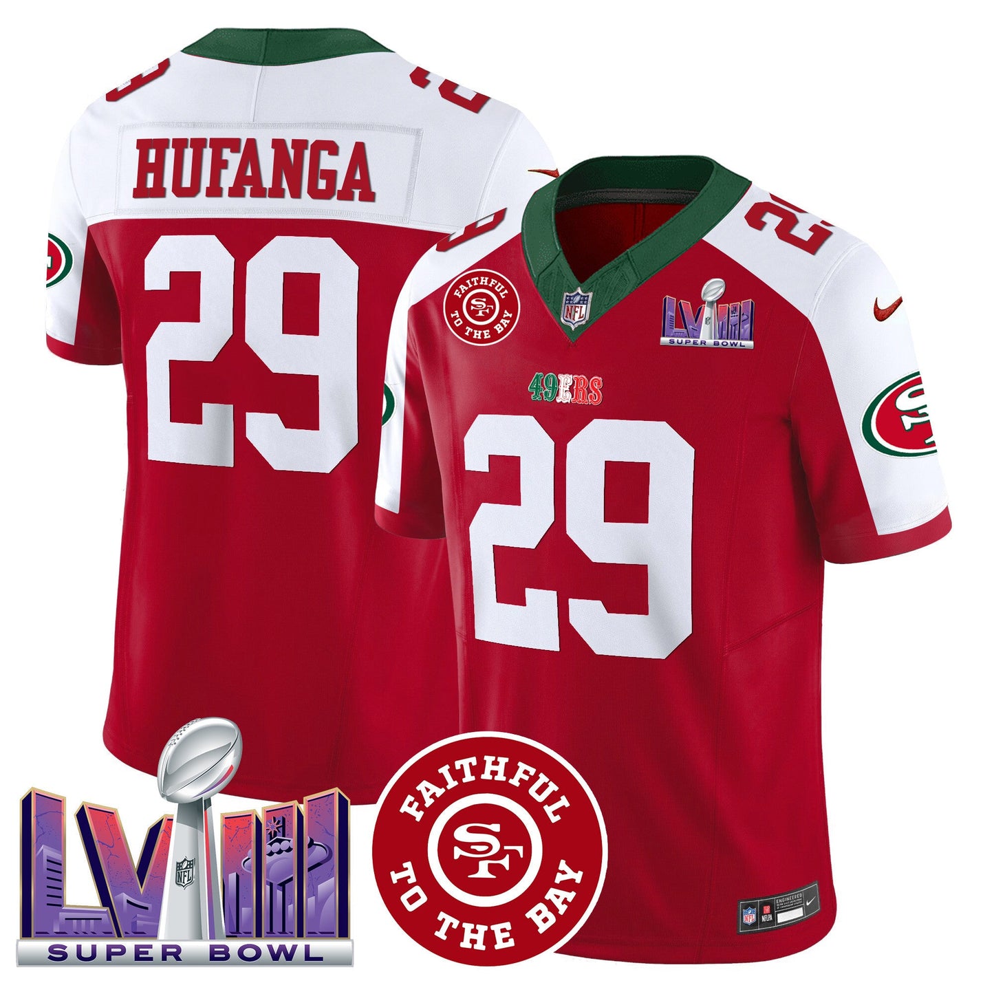 Men's 49ers Mexico Faithful & Super Bowl LVIII Patch Vapor Jersey - All Stitched