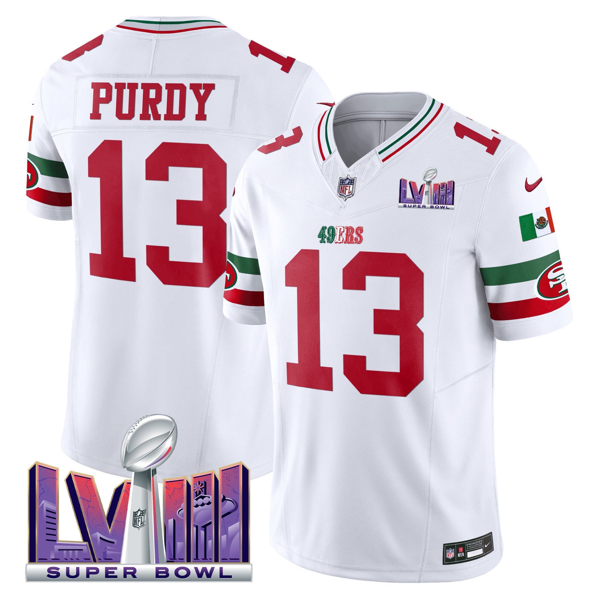 Men's 49ers Mexico Super Bowl LVIII Patch Vapor Jersey - All Stitched