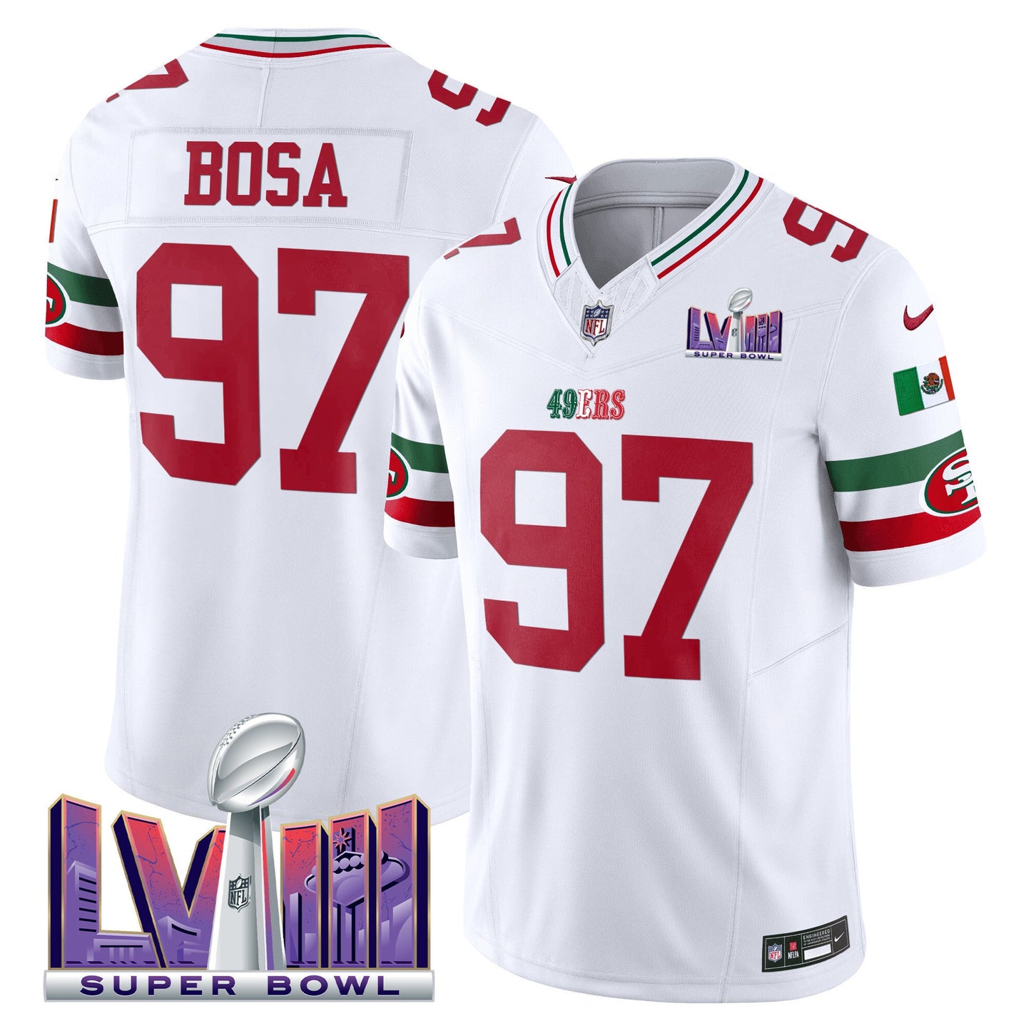 Men's 49ers Mexico Super Bowl LVIII Patch Vapor Jersey - All Stitched