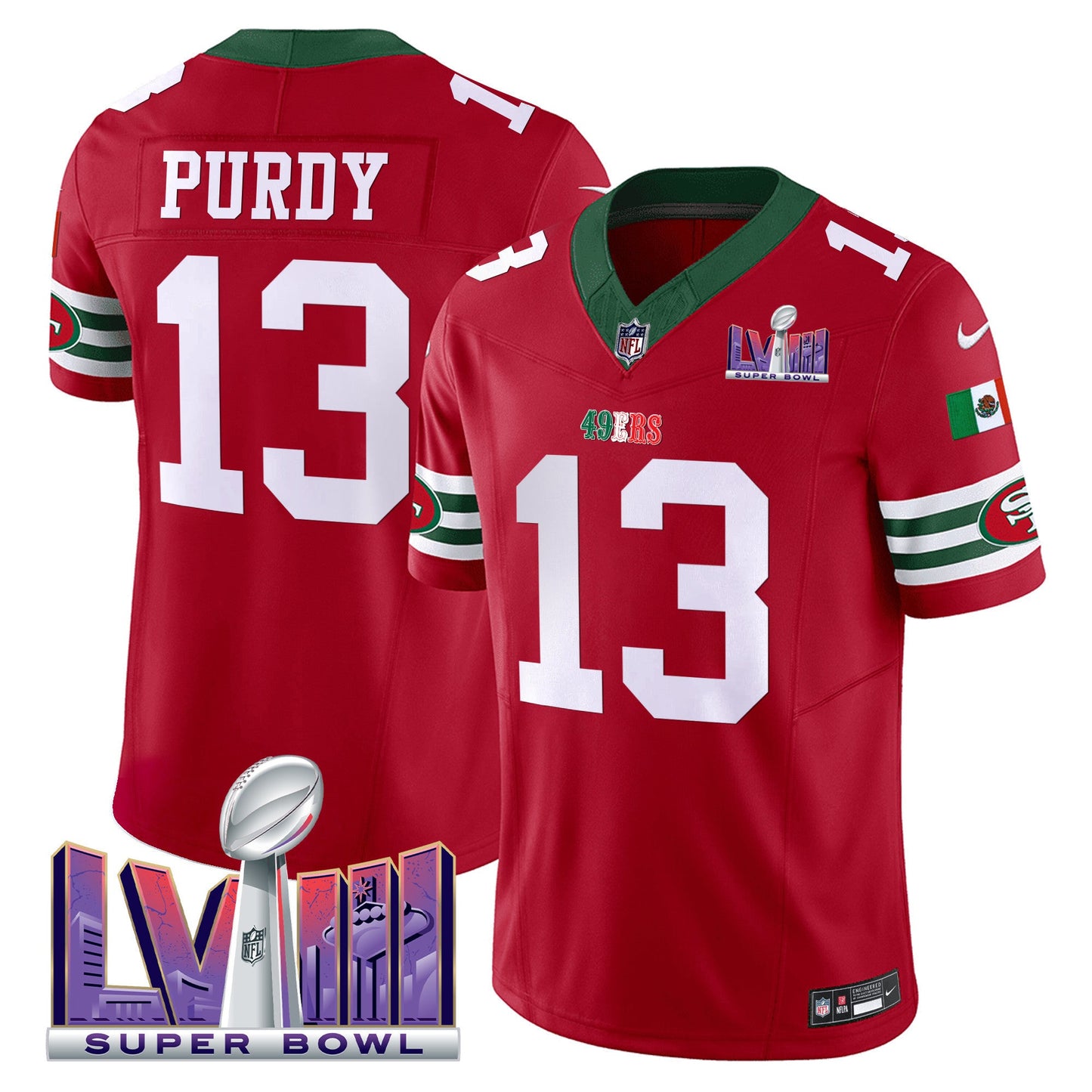 Men's 49ers Mexico Super Bowl LVIII Patch Vapor Jersey - All Stitched