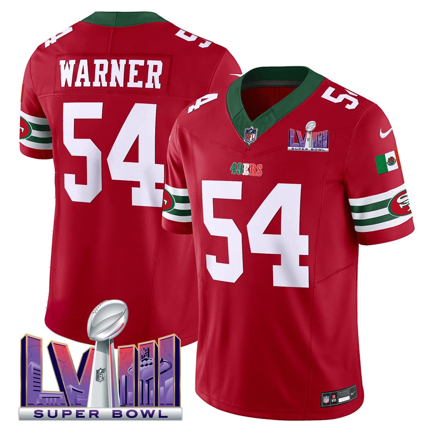 Men's 49ers Mexico Super Bowl LVIII Patch Vapor Jersey - All Stitched