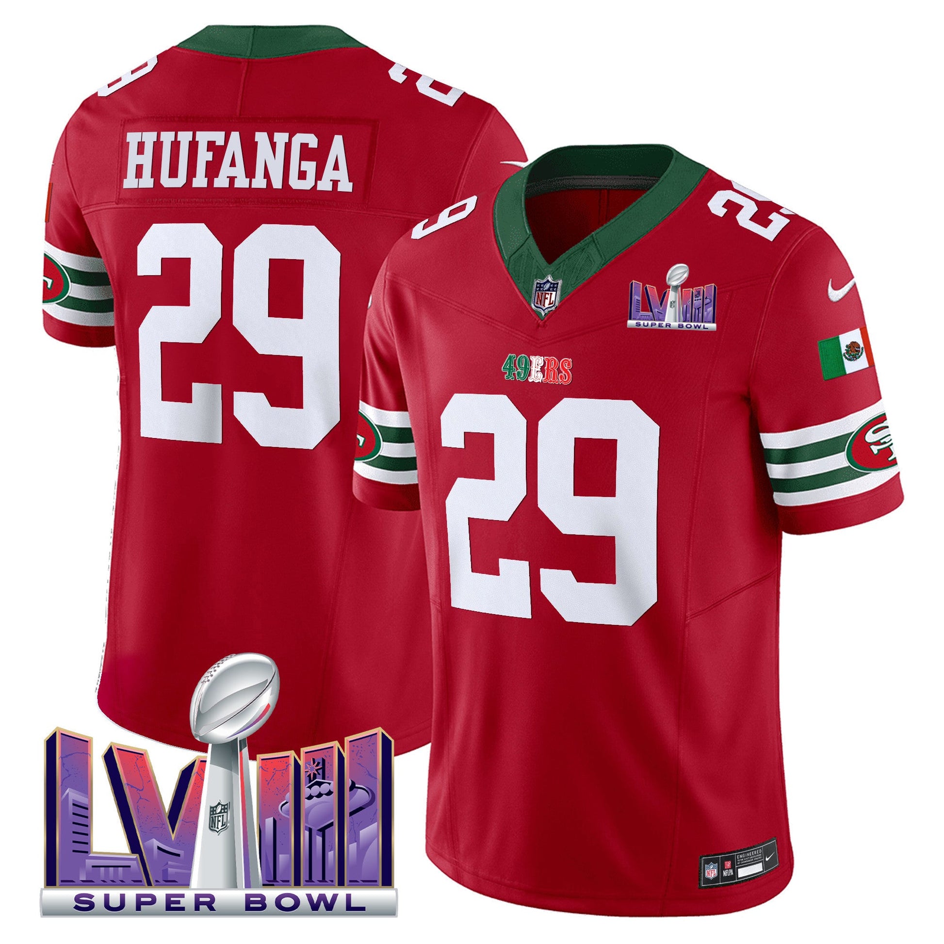 Men's 49ers Mexico Super Bowl LVIII Patch Vapor Jersey - All Stitched