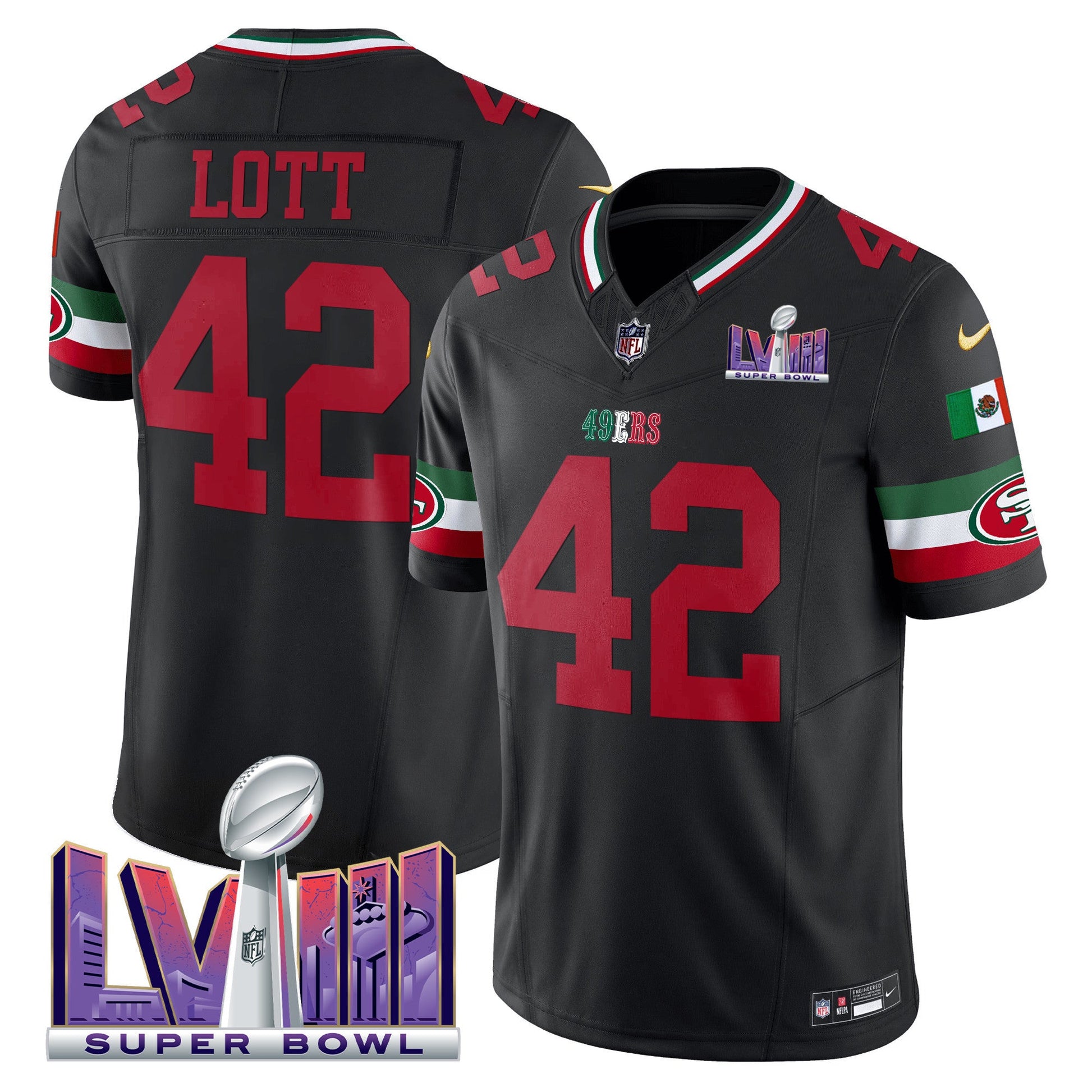 Men's 49ers Mexico Super Bowl LVIII Patch Vapor Jersey - All Stitched
