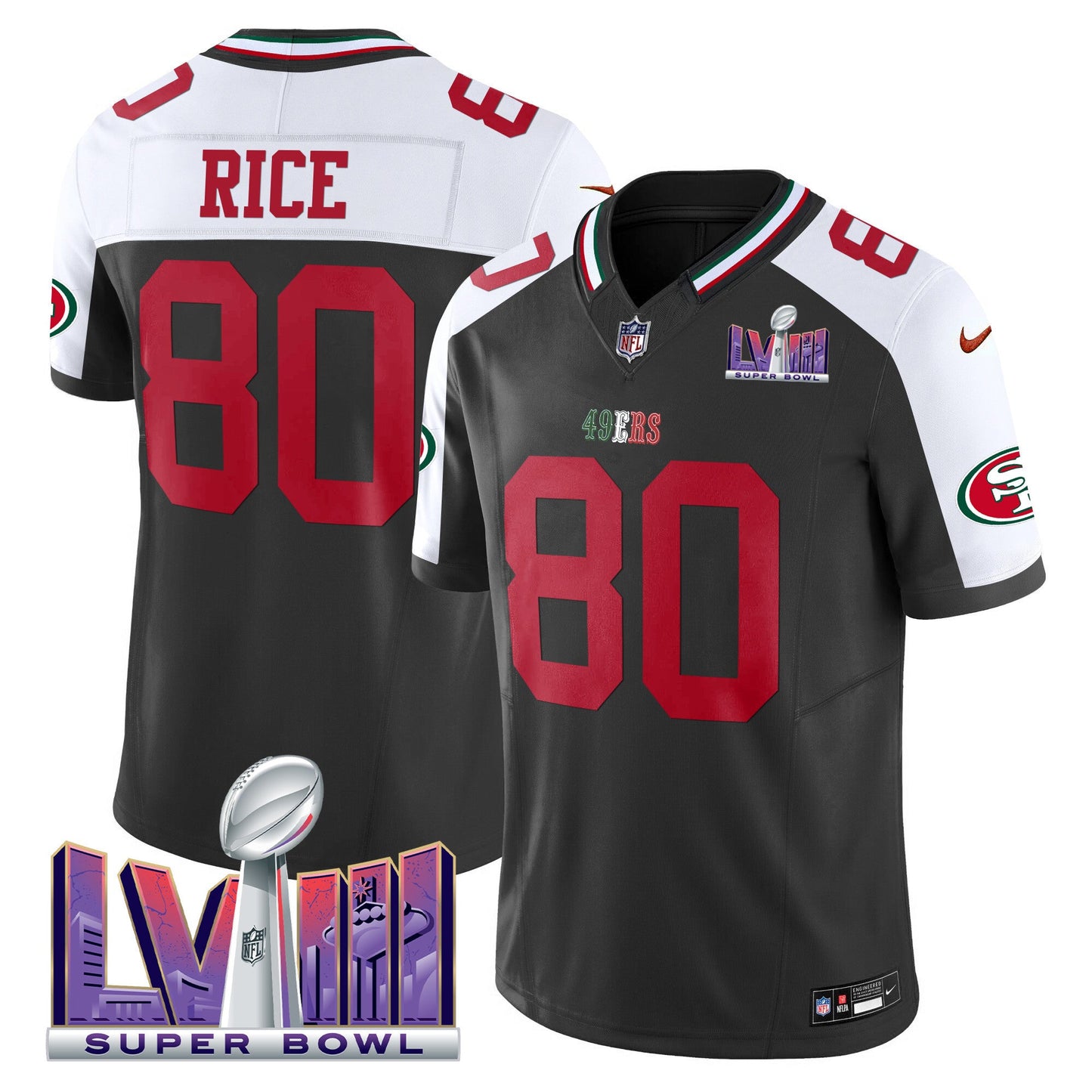 Men's 49ers Mexico Super Bowl LVIII Patch Vapor Jersey - All Stitched