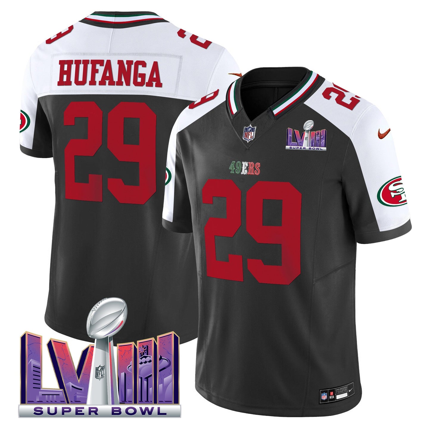 Men's 49ers Mexico Super Bowl LVIII Patch Vapor Jersey - All Stitched