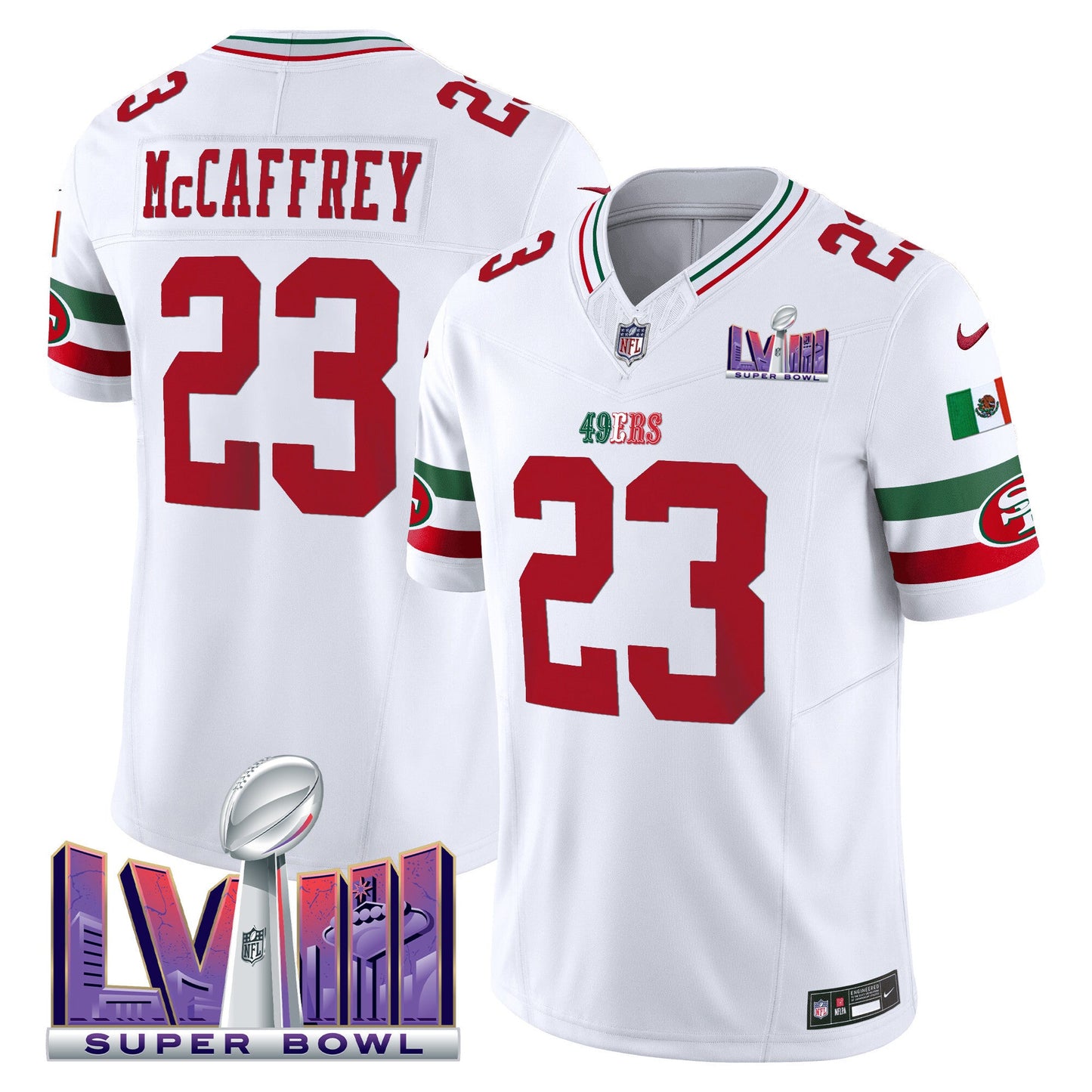 Men's 49ers Mexico Super Bowl LVIII Patch Vapor Jersey - All Stitched
