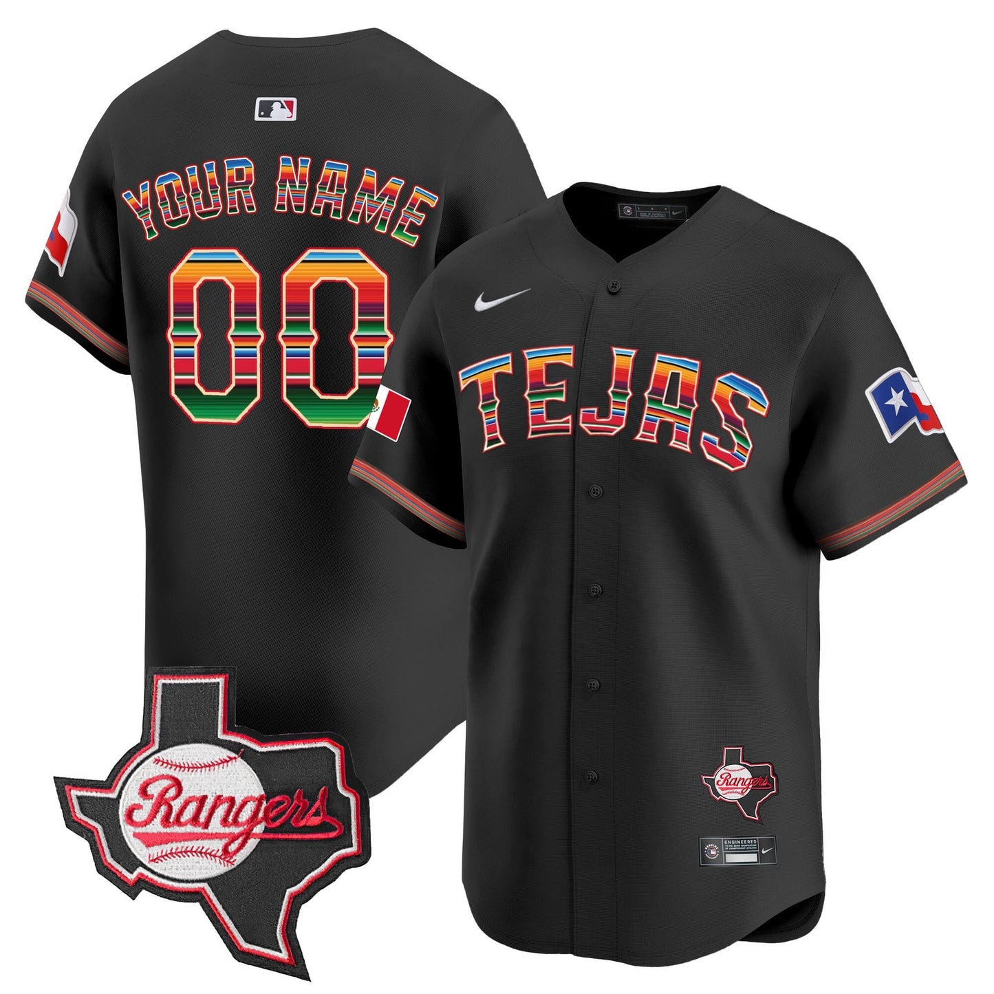 Texas Rangers Mexico Texas Patch Vapor Premier Limited Custom Jersey - All Stitched