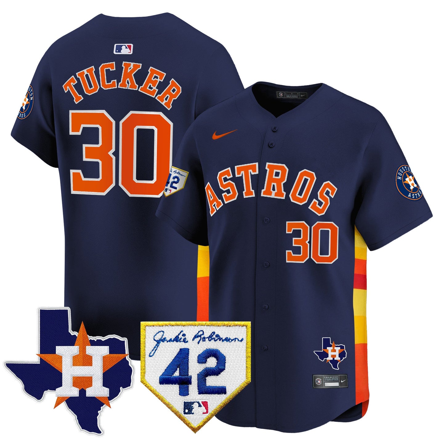 Men's Houston Astros 2024 Robinson & Texas Patch Vapor Premier Limited Jersey - All Stitched