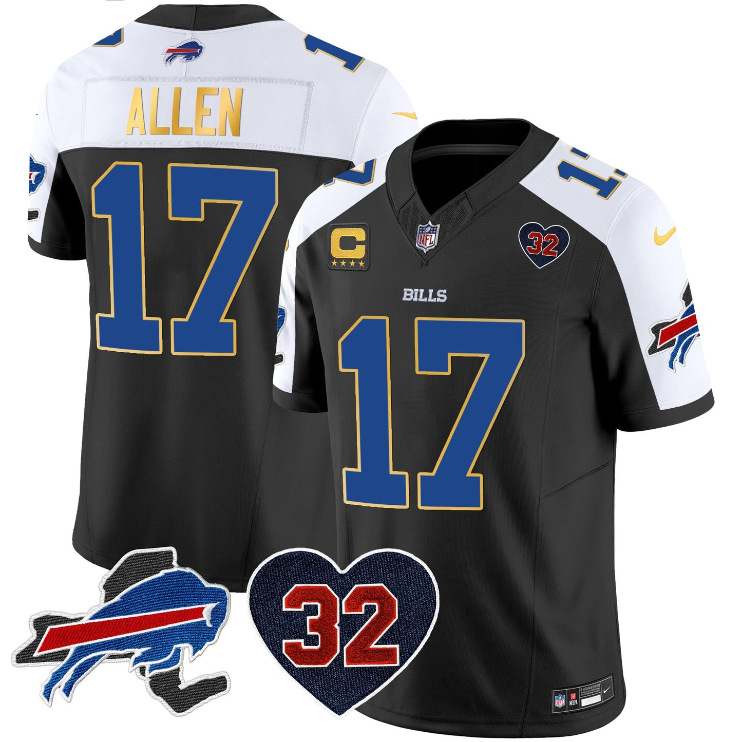 Men's Bills O.J. Simpson Patch Gold Trim Vapor Limited Jersey - All Stitched