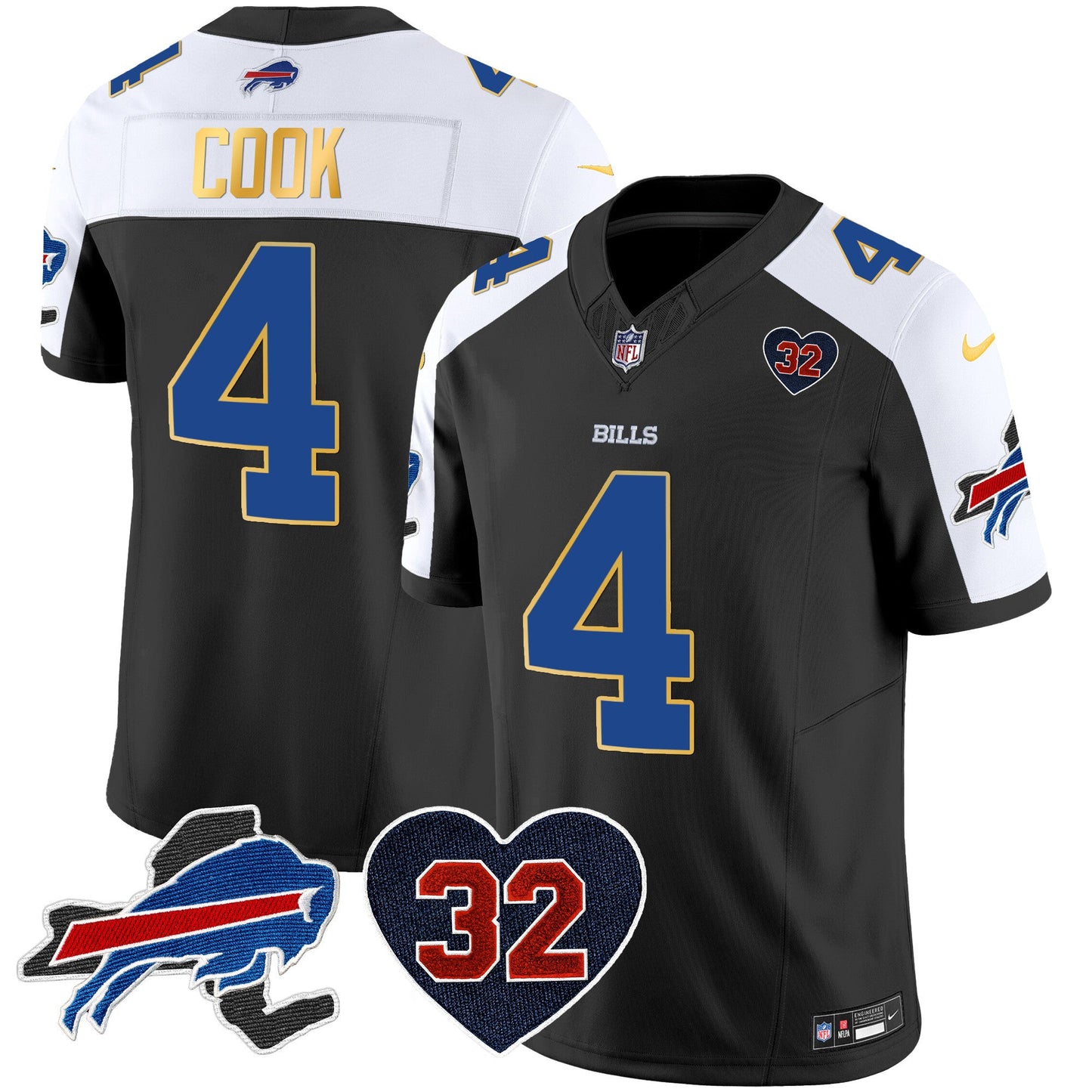 Men's Bills O.J. Simpson Patch Gold Trim Vapor Limited Jersey - All Stitched