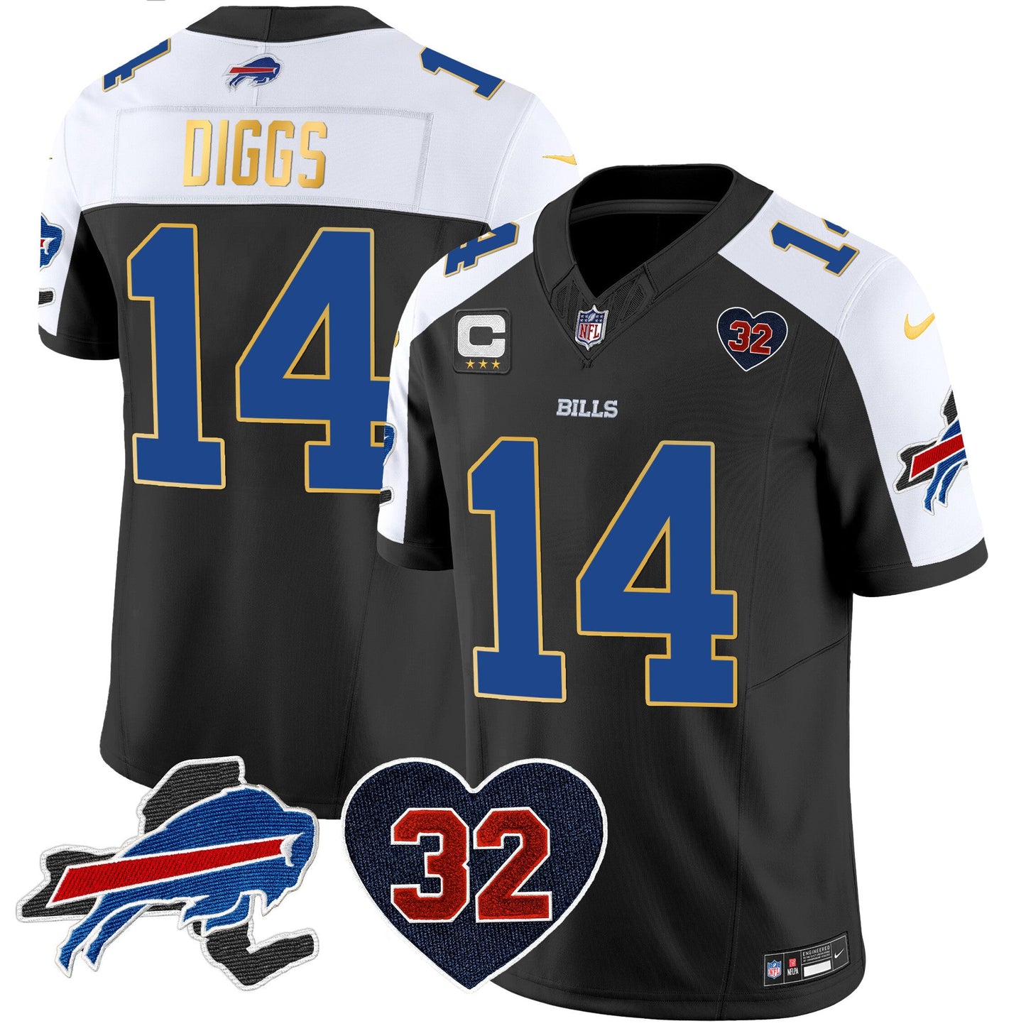 Men's Bills O.J. Simpson Patch Gold Trim Vapor Limited Jersey - All Stitched