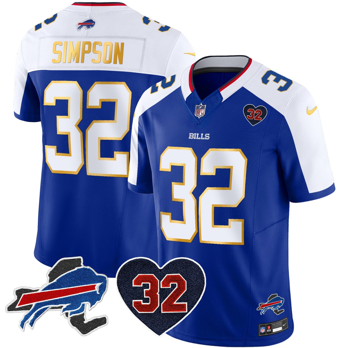 Men's Bills O.J. Simpson Patch Gold Trim Vapor Limited Jersey - All Stitched