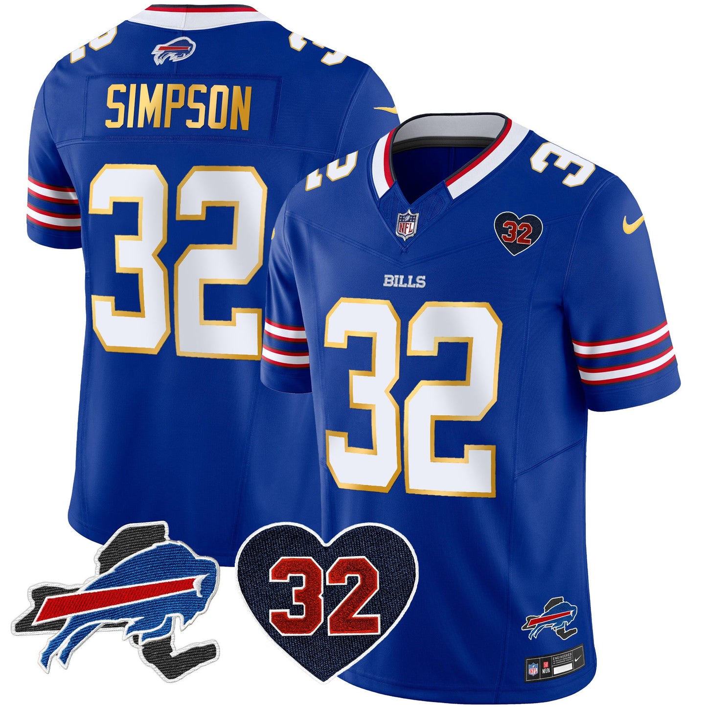 Men's Bills O.J. Simpson Patch Gold Trim Vapor Limited Jersey - All Stitched